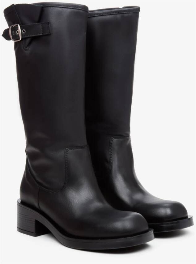 Estro Dames Zwarte Laarzen gemaakt van Italiaans Echt Leer met een Stabiele Hak Er00113611 Black Dames