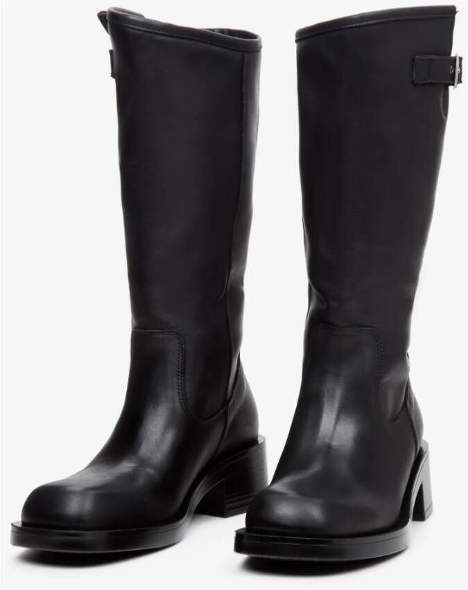 Estro Dames Zwarte Laarzen gemaakt van Italiaans Echt Leer met een Stabiele Hak Er00113611 Black Dames
