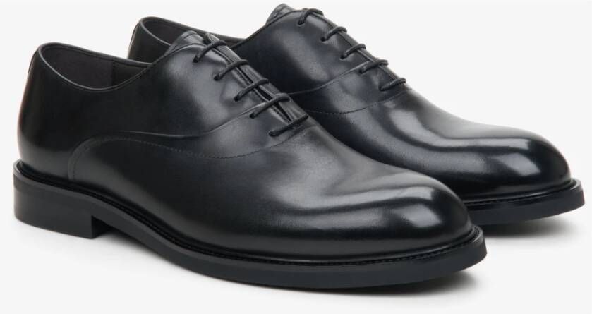 Estro Luxe Zwarte Leren Oxford Schoenen Black Heren