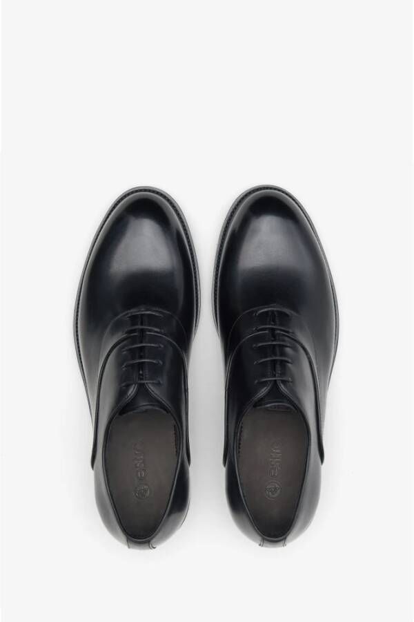 Estro Luxe Zwarte Leren Oxford Schoenen Black Heren