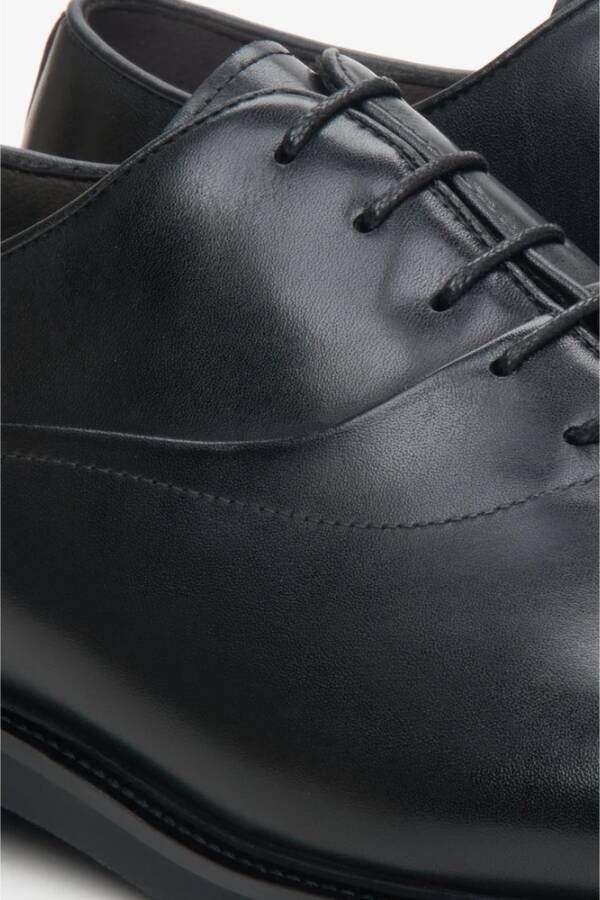 Estro Luxe Zwarte Leren Oxford Schoenen Black Heren