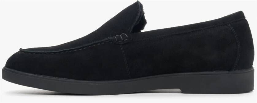 Estro Luxe Zwarte Velours Winter Loafers Black Heren