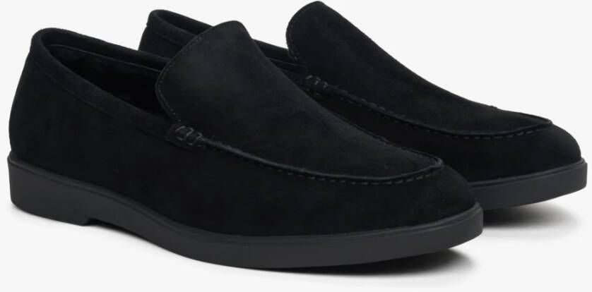 Estro Luxe Zwarte Velours Winter Loafers Black Heren
