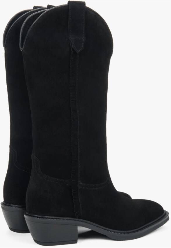 Estro Premium Italiaanse Velours Hoge Zwarte Cowboylaarzen voor Vrouwen