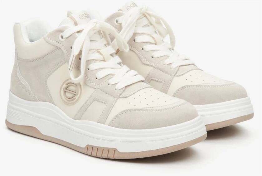 Estro Dames Beige & Witte High-Top Sneakers gemaakt van Leer en Suède Er00114290 Beige Dames
