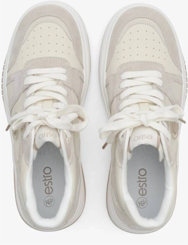 Estro Dames Beige & Witte High-Top Sneakers gemaakt van Leer en Suède Er00114290 Beige Dames