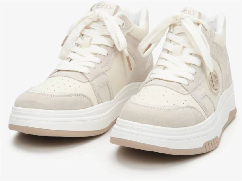 Estro Dames Beige & Witte High-Top Sneakers gemaakt van Leer en Suède Er00114290 Beige Dames