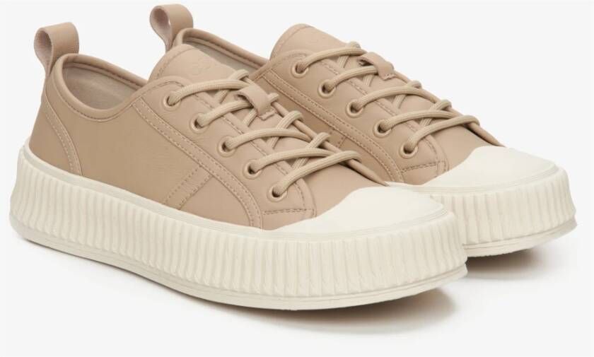Estro Dames Beige Lage Sneakers gemaakt van Echt Leer Er00112706 Beige Dames