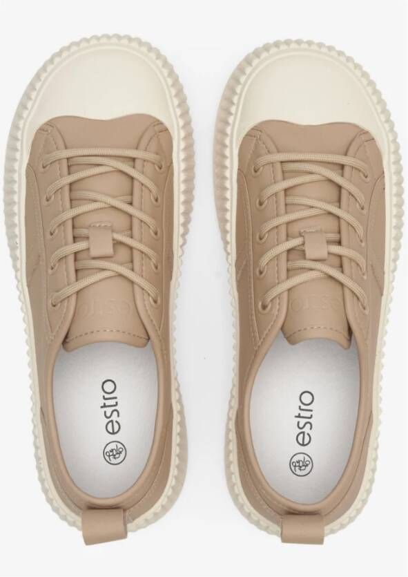 Estro Dames Beige Lage Sneakers gemaakt van Echt Leer Er00112706 Beige Dames