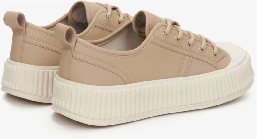 Estro Dames Beige Lage Sneakers gemaakt van Echt Leer Er00112706 Beige Dames