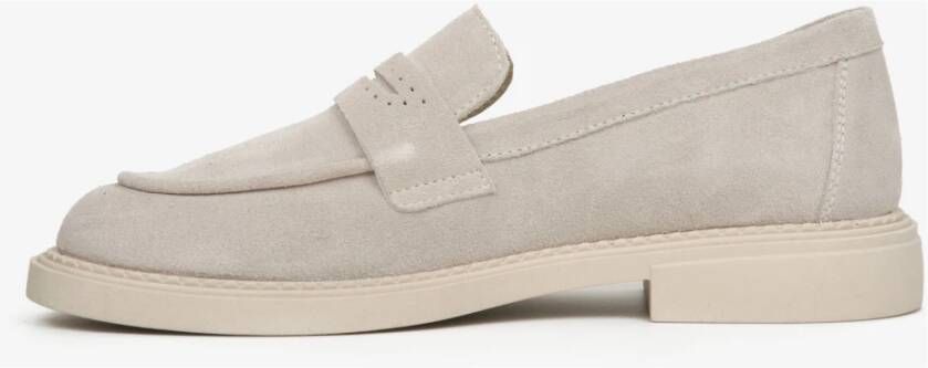 Estro Dames Lichtbeige Velours Penny Loafers Er00114530 Beige Dames