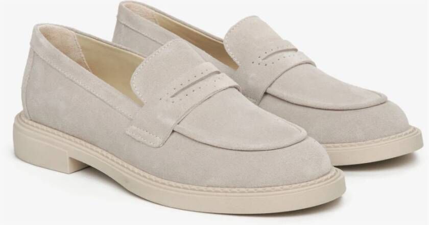 Estro Dames Lichtbeige Velours Penny Loafers Er00114530 Beige Dames