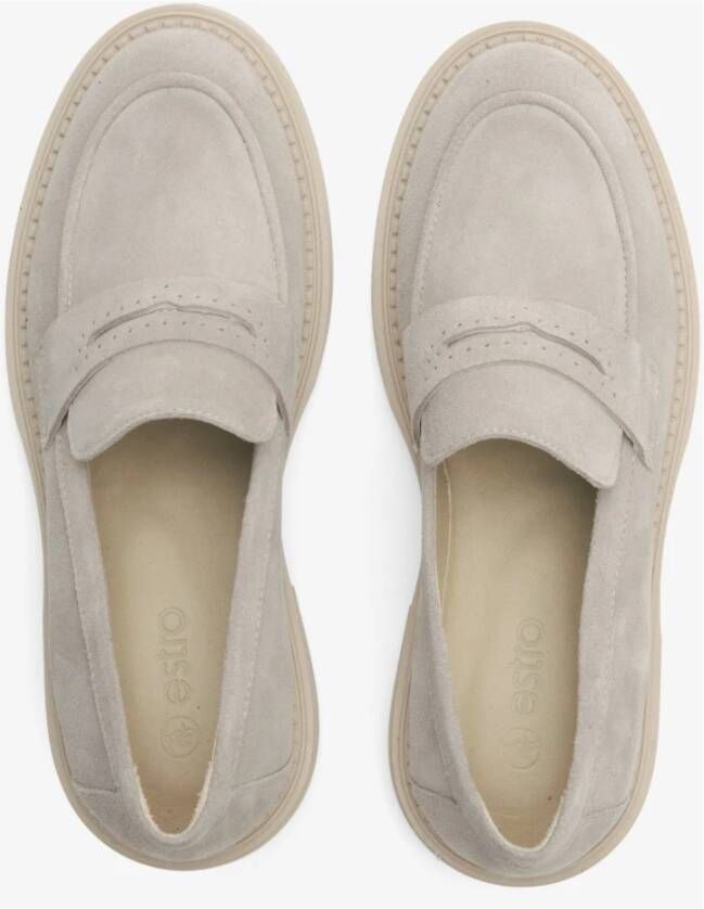 Estro Dames Lichtbeige Velours Penny Loafers Er00114530 Beige Dames