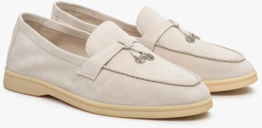 Estro Dames Crème Beige Kwast Loafers gemaakt van Velours Er00114716 Beige Dames