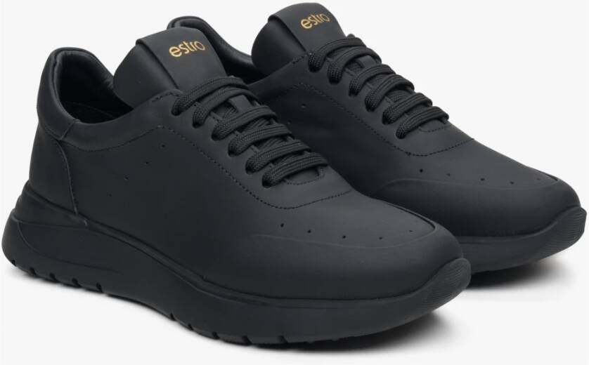 Estro Dames Zwarte Matte Leren Lage Sneakers Er00113797 Black Dames