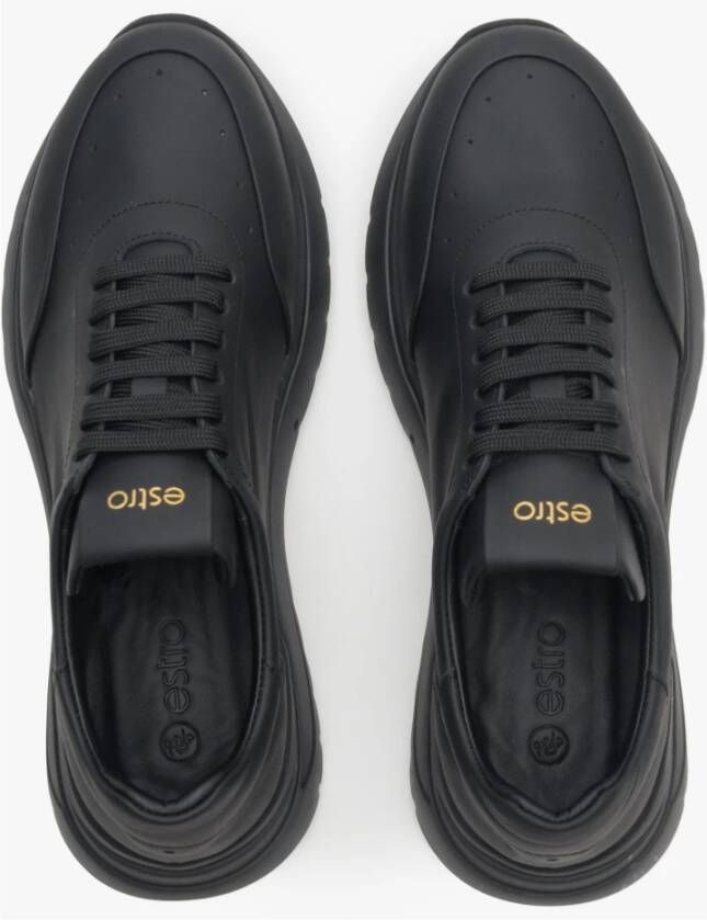 Estro Dames Zwarte Matte Leren Lage Sneakers Er00113797 Black Dames
