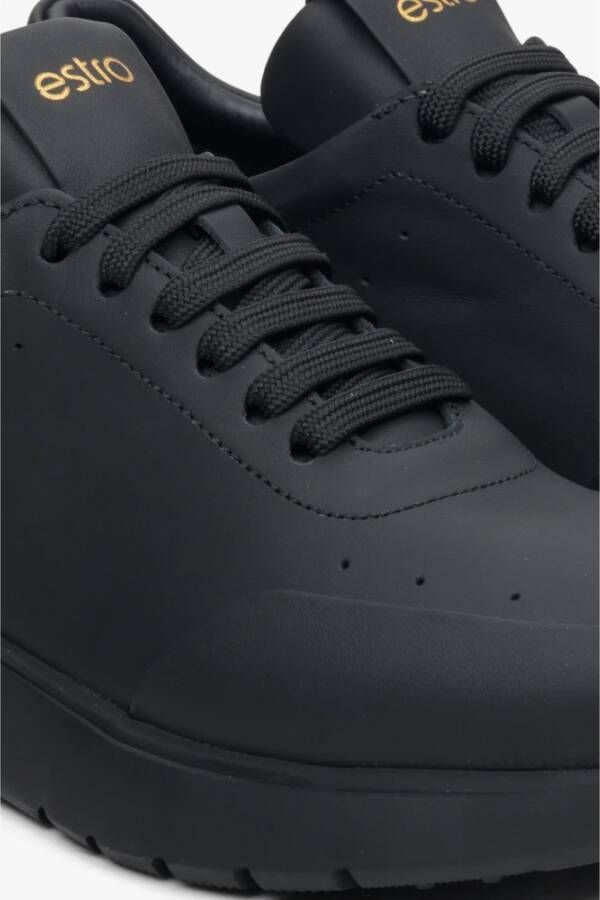 Estro Dames Zwarte Matte Leren Lage Sneakers Er00113797 Black Dames