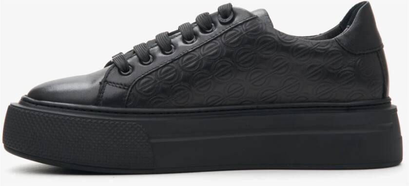 Estro Dames Zwarte Sneakers gemaakt van Echt Leer met Dikke Zool Er00114395 Black Dames