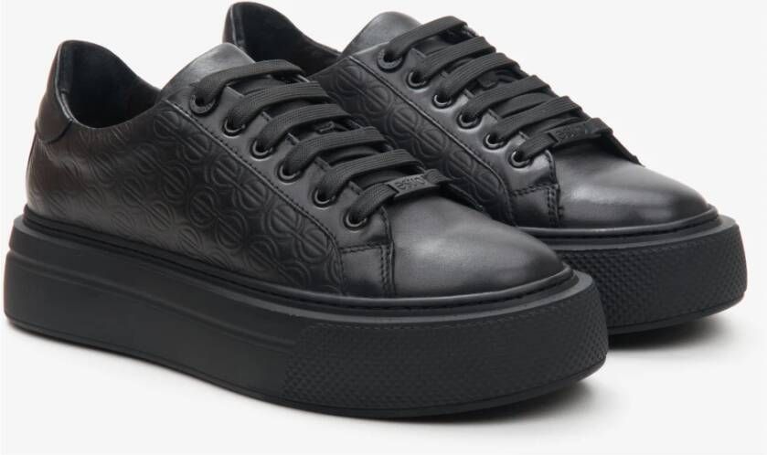Estro Dames Zwarte Sneakers gemaakt van Echt Leer met Dikke Zool Er00114395 Black Dames