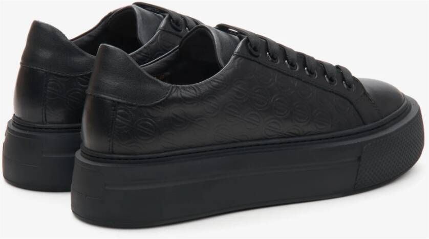Estro Dames Zwarte Sneakers gemaakt van Echt Leer met Dikke Zool Er00114395 Black Dames