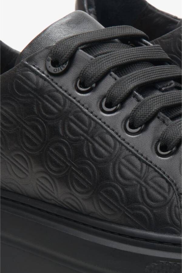 Estro Dames Zwarte Sneakers gemaakt van Echt Leer met Dikke Zool Er00114395 Black Dames