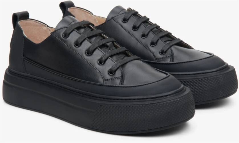 Estro Dames Zwarte Lage Top Leren Sneakers Er00113473 Black Dames