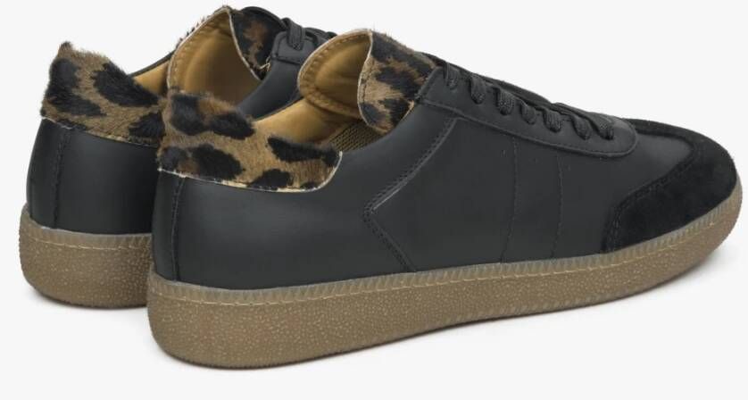 Estro Dames Zwarte Animal Print Sneakers gemaakt van Italiaans Echt Leer Er00114525 Black Dames