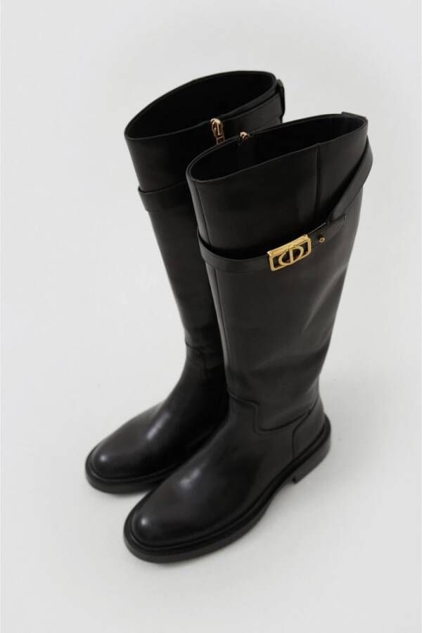 Estro Dames Zwarte Leren Laarzen met Decoratieve Band Er00114257 Black Dames