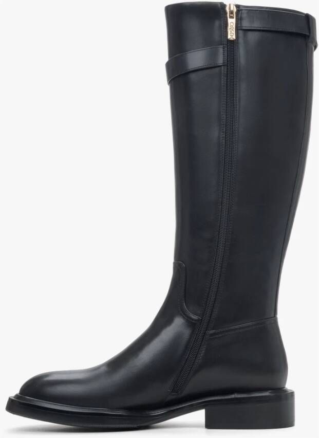 Estro Dames Zwarte Leren Laarzen met Decoratieve Band Er00114257 Black Dames