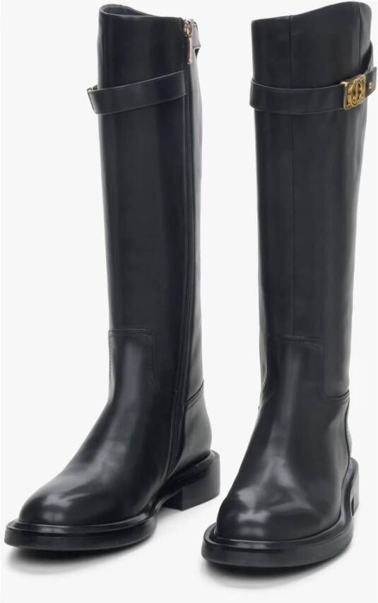 Estro Dames Zwarte Leren Laarzen met Decoratieve Band Er00114257 Black Dames
