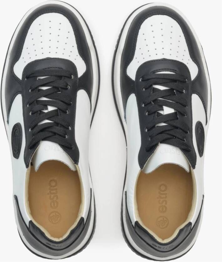 Estro Dames Zwart & Wit Leren Lage Sneakers Er00113170 Black Dames