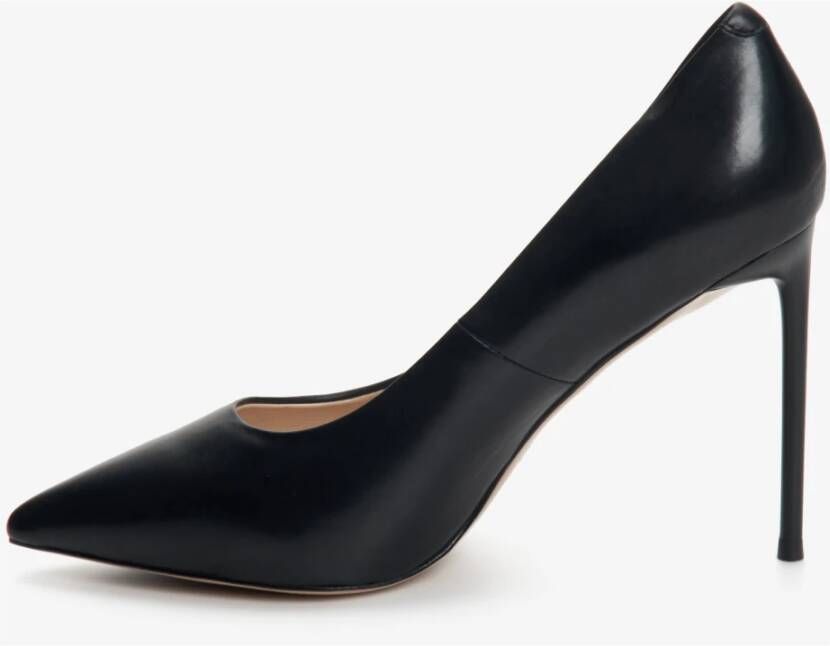 Estro Dames Zwarte Leren Puntige Neus Hoge Hakken Er00110048 Black Dames
