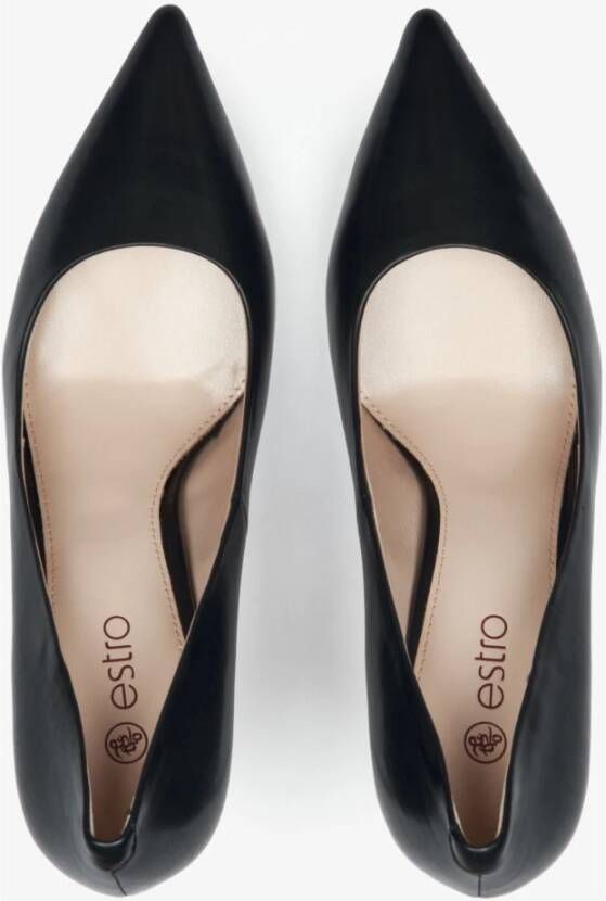 Estro Dames Zwarte Leren Puntige Neus Hoge Hakken Er00110048 Black Dames