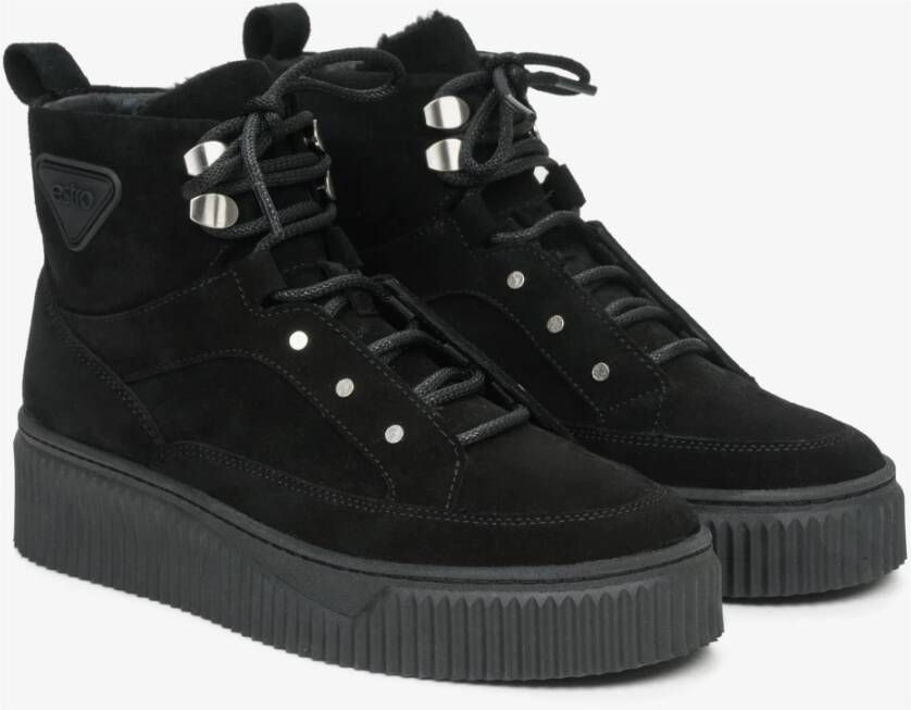 Estro Dames Zwarte High-Top Sneakers met Isolatie gemaakt van Echt Suède Er00111764 Black Dames
