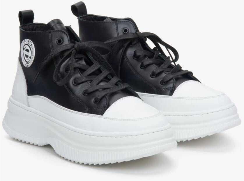 Estro Dames Zwart & Wit Leren High-Top Sneakers Er00113462 Black Dames