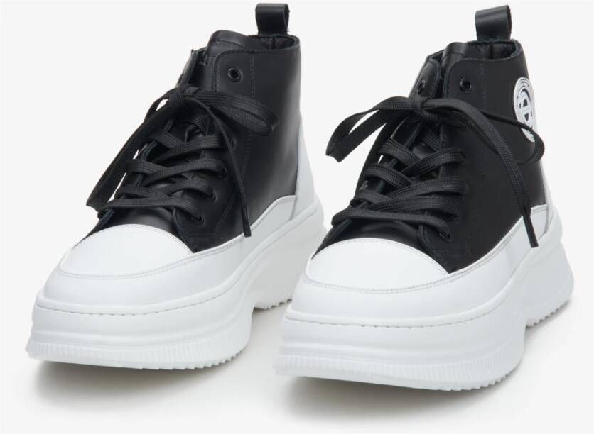 Estro Dames Zwart & Wit Leren High-Top Sneakers Er00113462 Black Dames