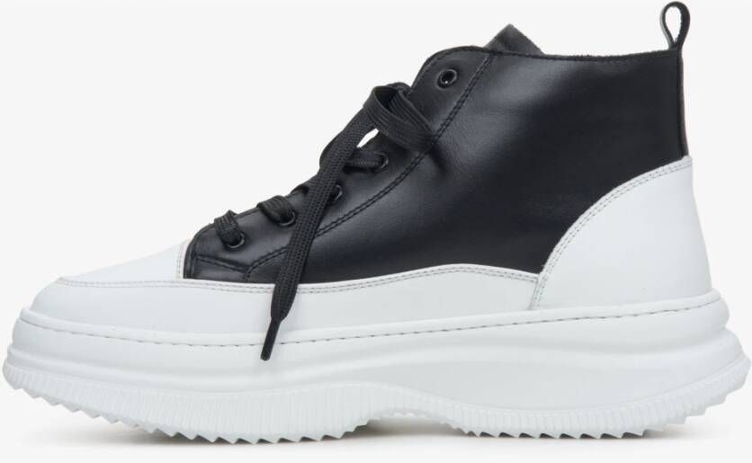 Estro Dames Zwart & Wit Leren High-Top Sneakers Er00113462 Black Dames