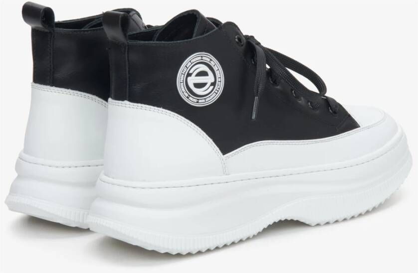 Estro Dames Zwart & Wit Leren High-Top Sneakers Er00113462 Black Dames