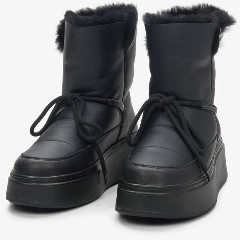 Estro Dames Zwarte Leren Bontgevoerde Showlaarzen Er00114224 Black Dames
