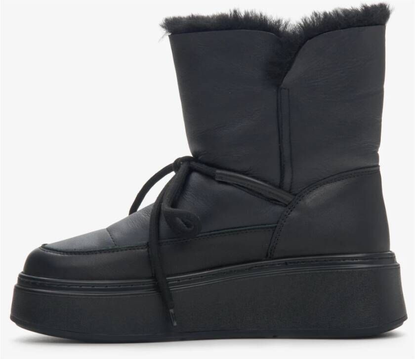 Estro Dames Zwarte Leren Bontgevoerde Showlaarzen Er00114224 Black Dames