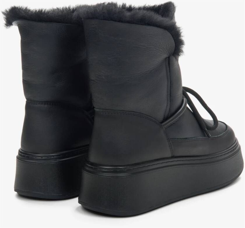 Estro Dames Zwarte Leren Bontgevoerde Showlaarzen Er00114224 Black Dames