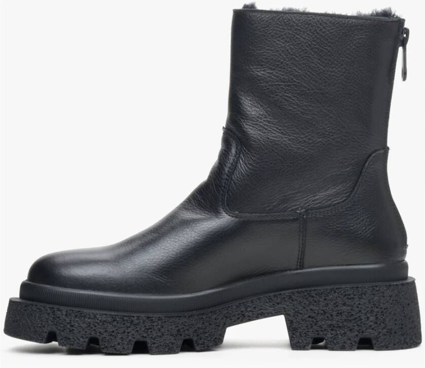Estro Zwarte Leren Enkellaarzen voor de Winter Er00113907 Black Dames