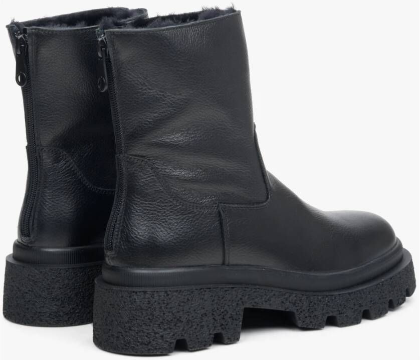 Estro Zwarte Leren Enkellaarzen voor de Winter Er00113907 Black Dames