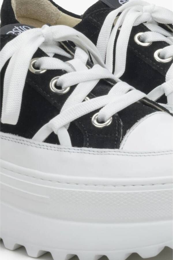 Estro Dames Witte & Zwarte Sneakers met Geperforeerde Zool Er00114396 Black Dames
