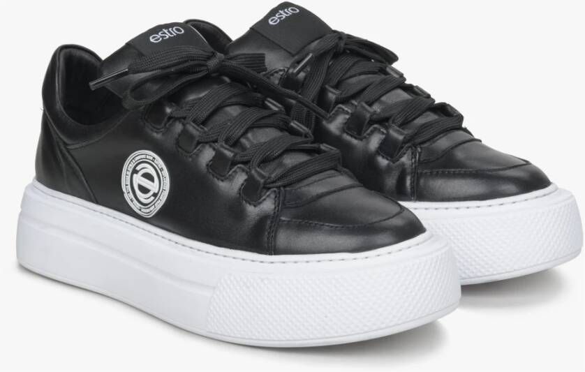 Estro Zwarte Platform Sneakers voor Dames gemaakt van Echt Leer Er00114536 Black Dames