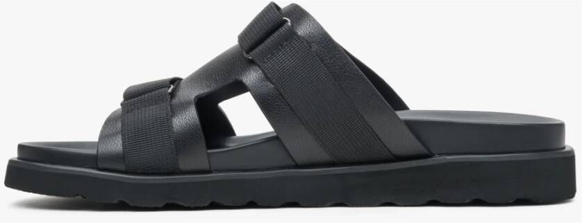 Estro Heren Zwarte Leren Slides met een Flexibele Zool Er00113412 Black Heren