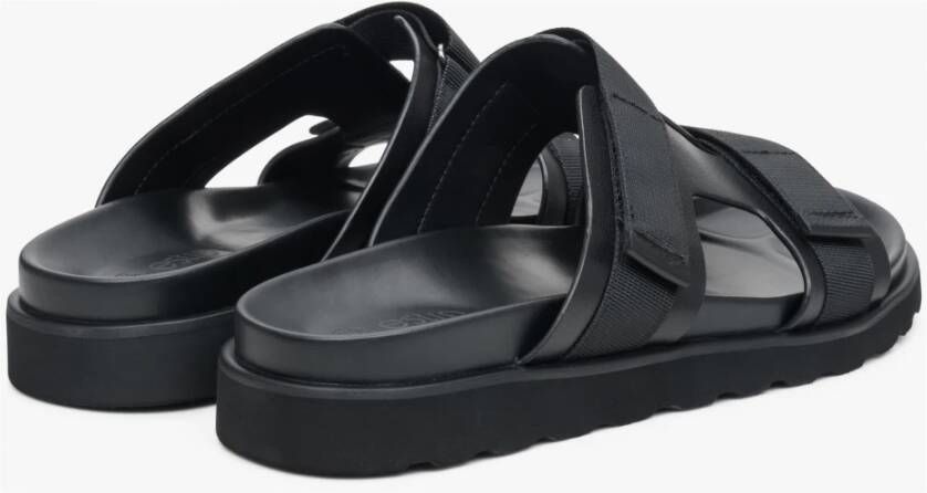 Estro Heren Zwarte Leren Slides met een Flexibele Zool Er00113412 Black Heren