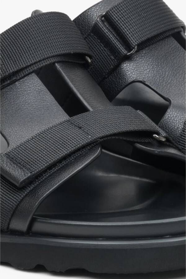 Estro Heren Zwarte Leren Slides met een Flexibele Zool Er00113412 Black Heren
