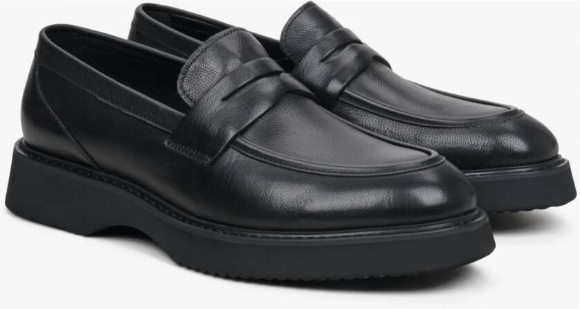Estro Heren Zwarte Penny Loafers gemaakt van Echt Leer Er00113936 Black Heren