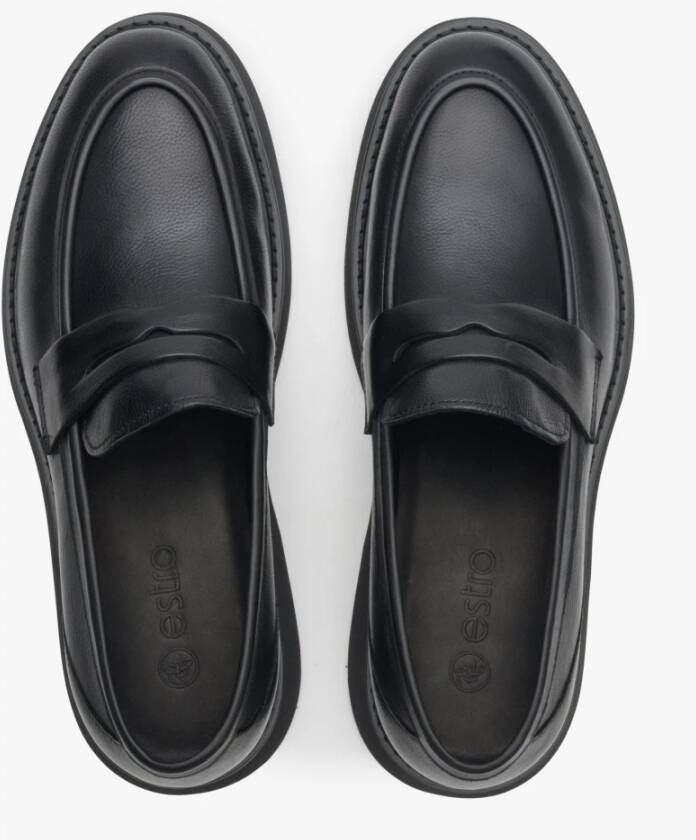 Estro Heren Zwarte Penny Loafers gemaakt van Echt Leer Er00113936 Black Heren